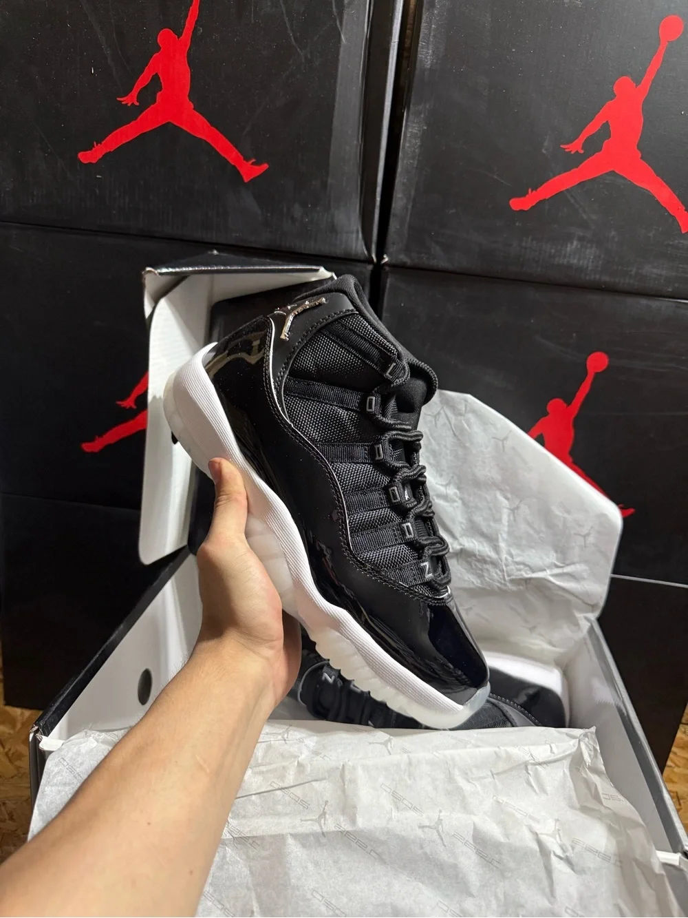 Jordan Retro 11 Jubilee Men's Black and White Retro Basketball Sneakers